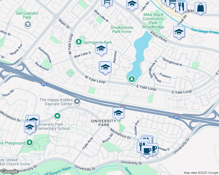map of restaurants, bars, coffee shops, grocery stores, and more near Thunder Run in Irvine