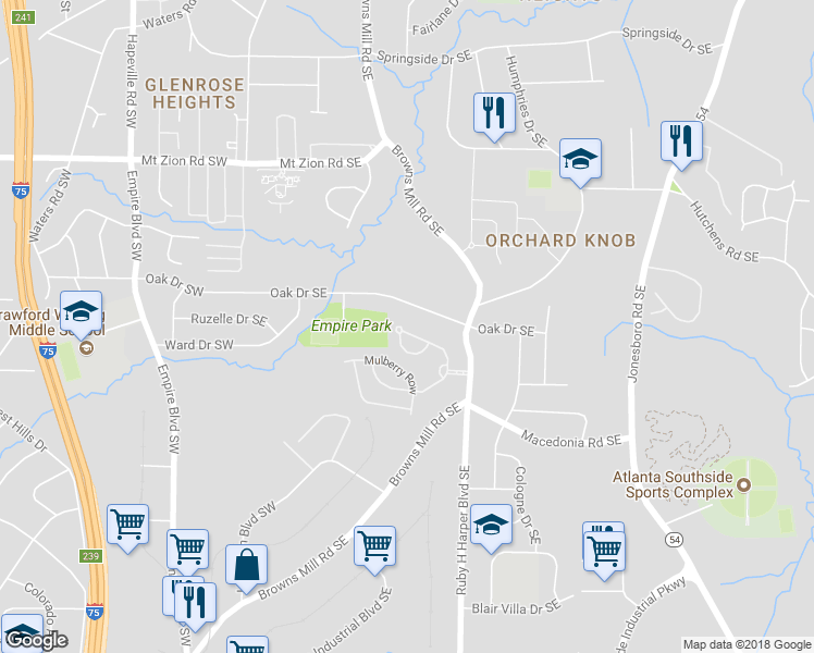 map of restaurants, bars, coffee shops, grocery stores, and more near 599 Jefferson Chase Street in Atlanta