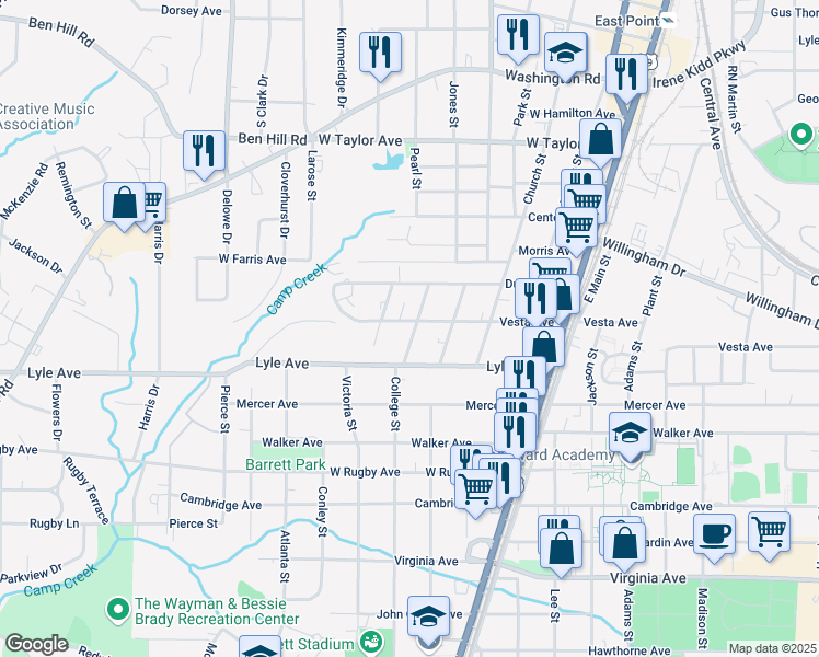 map of restaurants, bars, coffee shops, grocery stores, and more near 1880 Vesta Avenue in College Park
