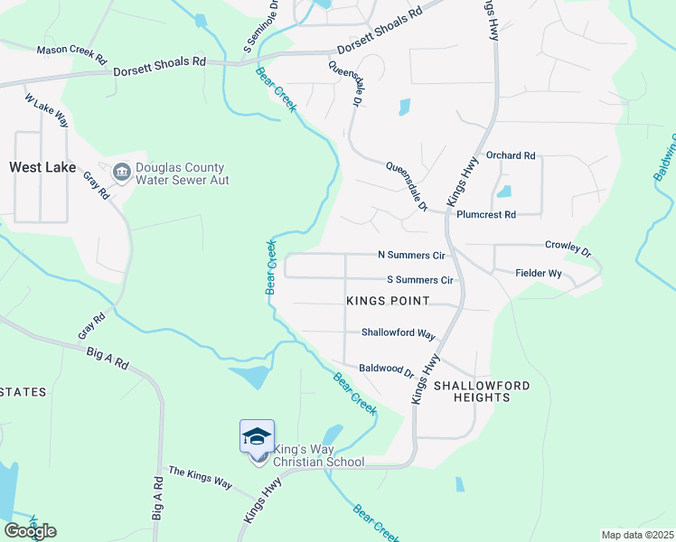map of restaurants, bars, coffee shops, grocery stores, and more near 6325 South Summers Circle in Douglasville