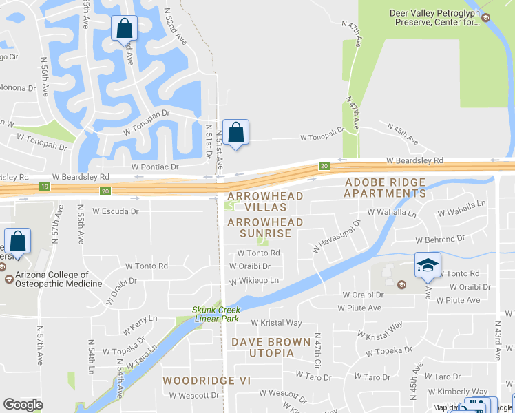 map of restaurants, bars, coffee shops, grocery stores, and more near 4967 West Escuda Drive in Glendale