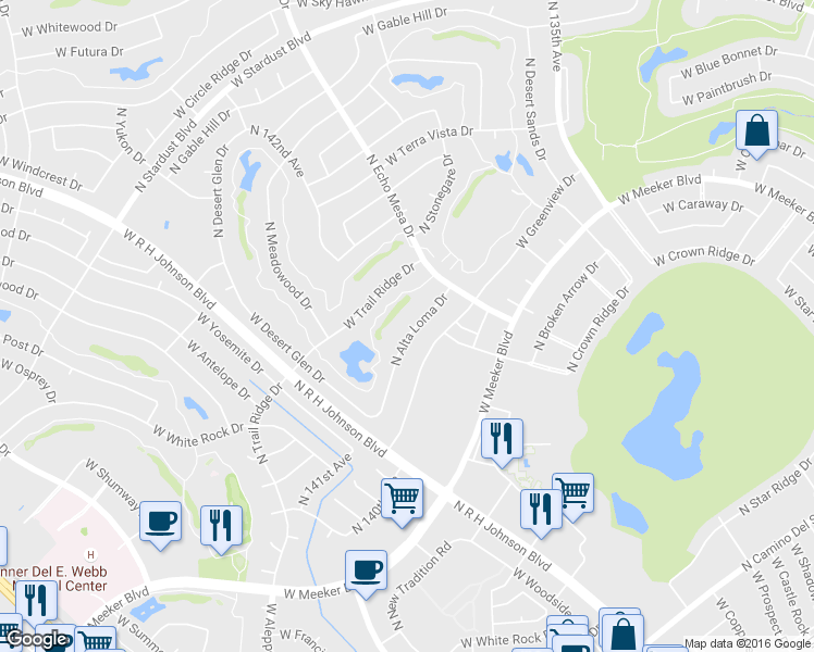 map of restaurants, bars, coffee shops, grocery stores, and more near 20042 North Alta Loma Drive in Sun City West