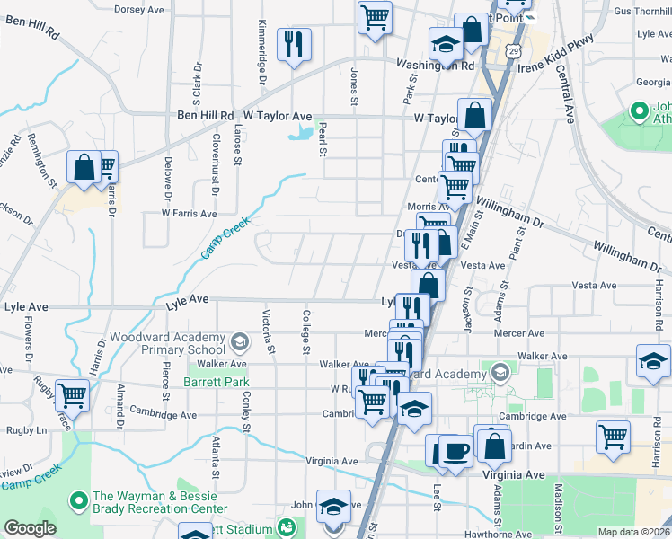 map of restaurants, bars, coffee shops, grocery stores, and more near 1858 Vesta Avenue in College Park