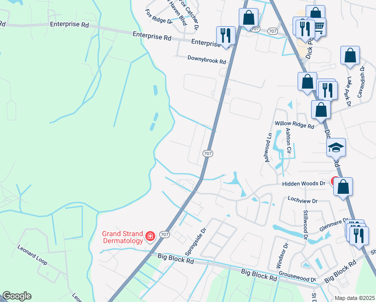 map of restaurants, bars, coffee shops, grocery stores, and more near 6920 South Carolina 707 in Myrtle Beach