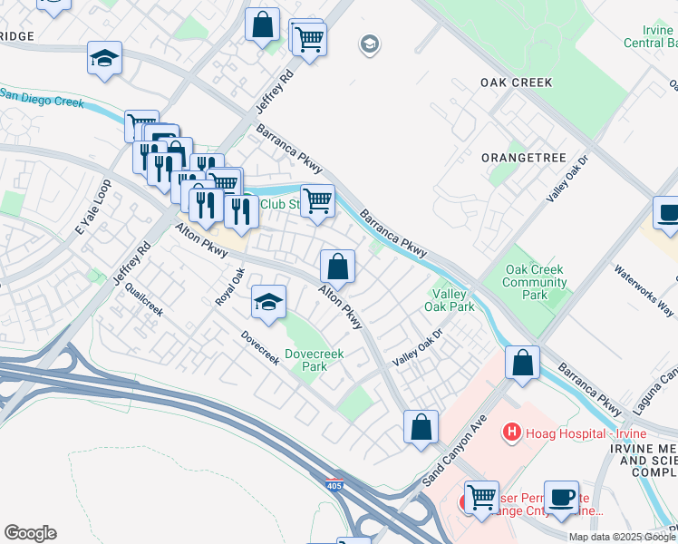 map of restaurants, bars, coffee shops, grocery stores, and more near 3303 Orangewood in Irvine
