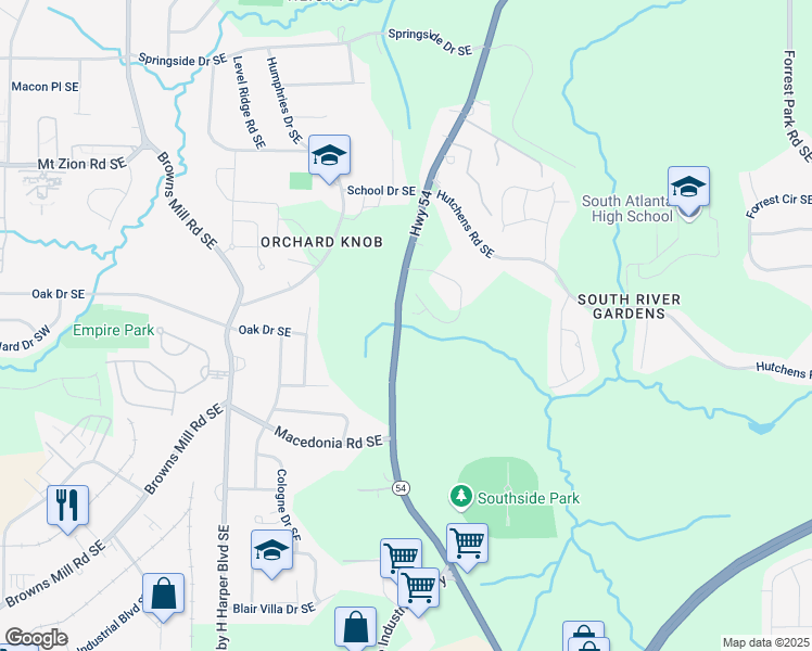 map of restaurants, bars, coffee shops, grocery stores, and more near 566 Abbott Court Southeast in Atlanta