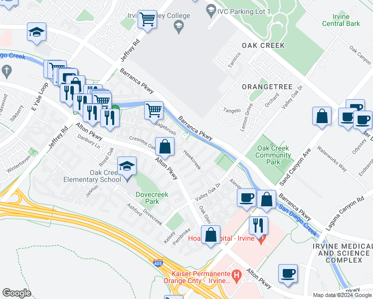 map of restaurants, bars, coffee shops, grocery stores, and more near 15 Sutton in Irvine