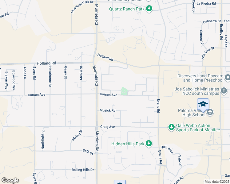 map of restaurants, bars, coffee shops, grocery stores, and more near 26149 Sierra Sky Street in Menifee