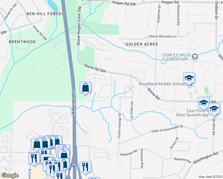 map of restaurants, bars, coffee shops, grocery stores, and more near 2852 Ridgeview Drive in Atlanta
