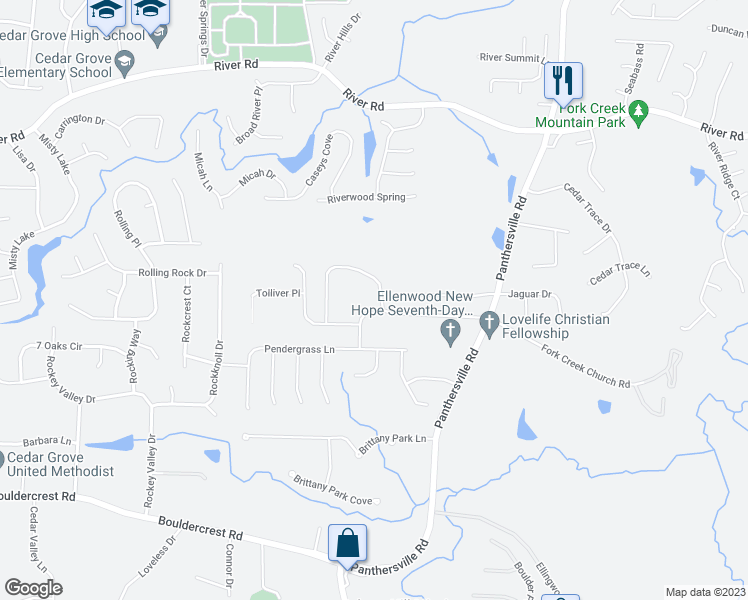 map of restaurants, bars, coffee shops, grocery stores, and more near 2557 Tolliver Drive in Ellenwood