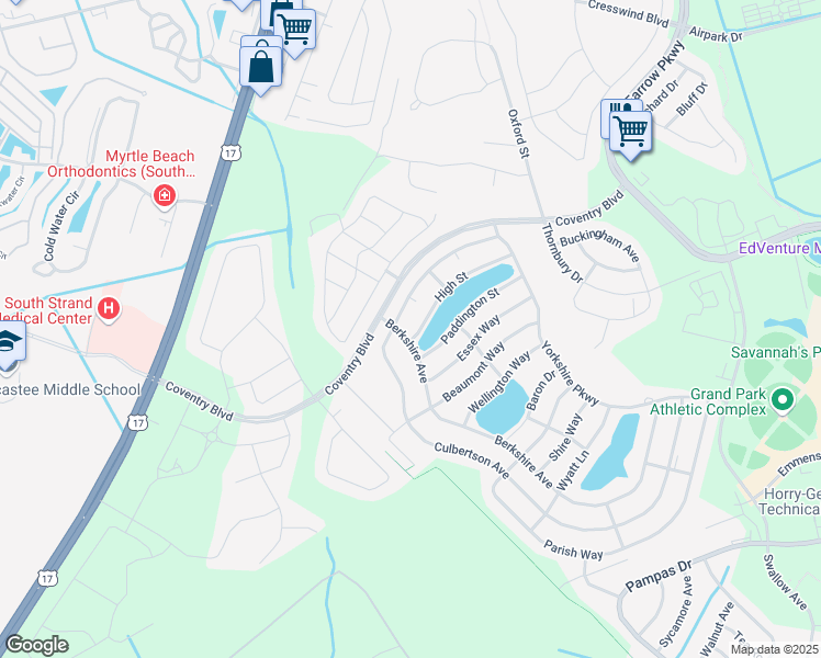map of restaurants, bars, coffee shops, grocery stores, and more near 1801 High Street in Myrtle Beach
