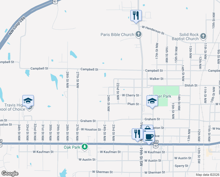 map of restaurants, bars, coffee shops, grocery stores, and more near 2325 Shiloh Street in Paris
