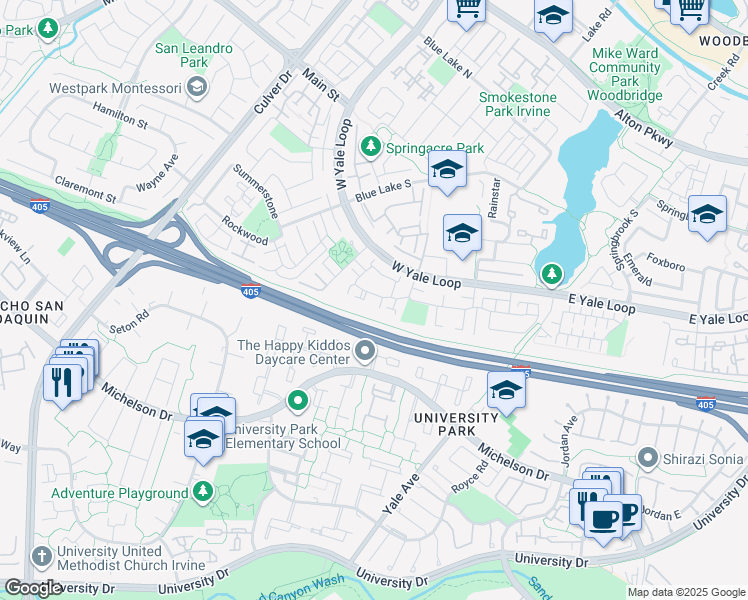 map of restaurants, bars, coffee shops, grocery stores, and more near 47 Weepingwood in Irvine
