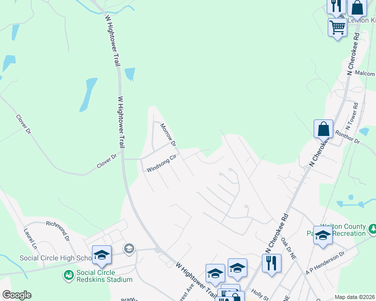 map of restaurants, bars, coffee shops, grocery stores, and more near 621 Ragan Court in Social Circle