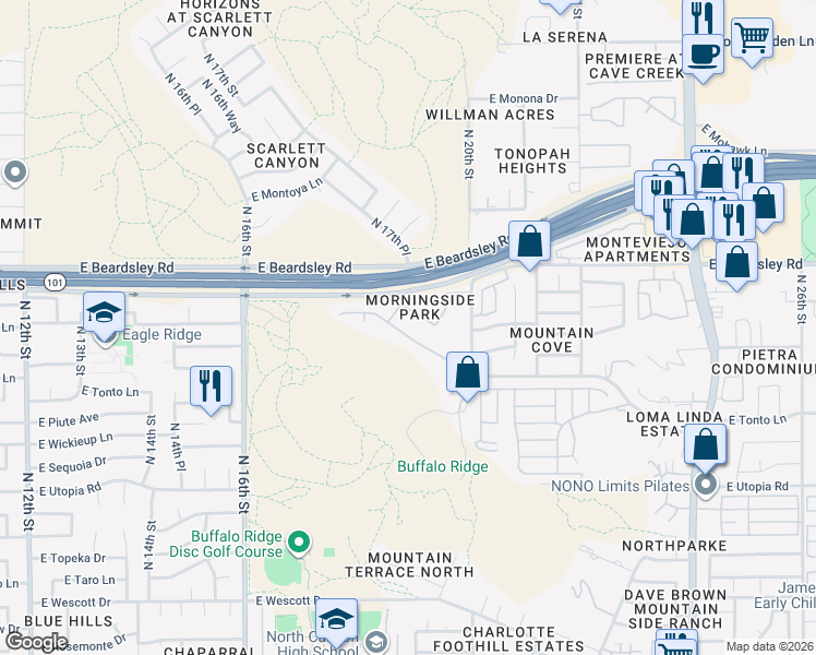 map of restaurants, bars, coffee shops, grocery stores, and more near 1812 East Behrend Drive in Phoenix