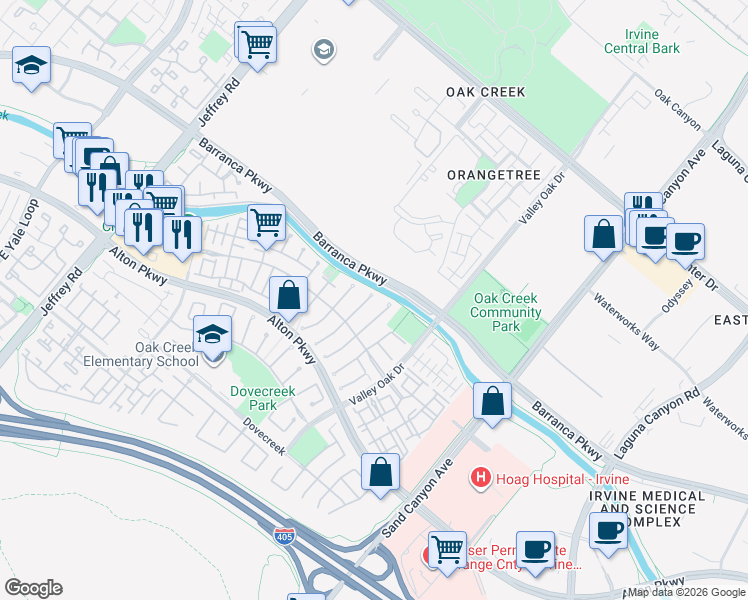 map of restaurants, bars, coffee shops, grocery stores, and more near 6 Preston in Irvine