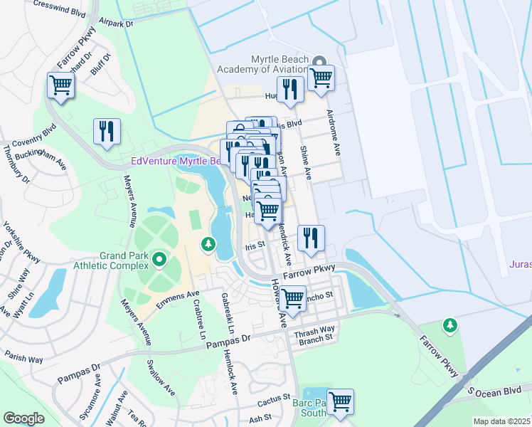map of restaurants, bars, coffee shops, grocery stores, and more near 3050 Howard Avenue in Myrtle Beach