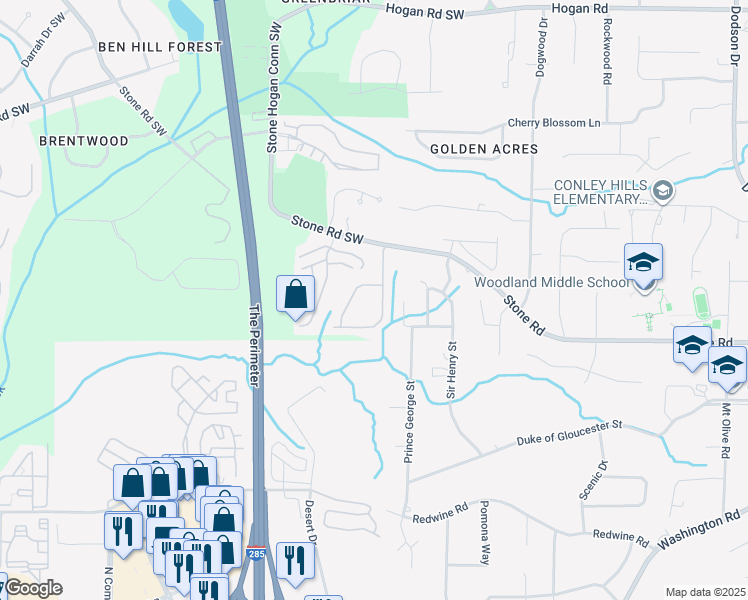 map of restaurants, bars, coffee shops, grocery stores, and more near 2852 Ridgeview Drive in Atlanta