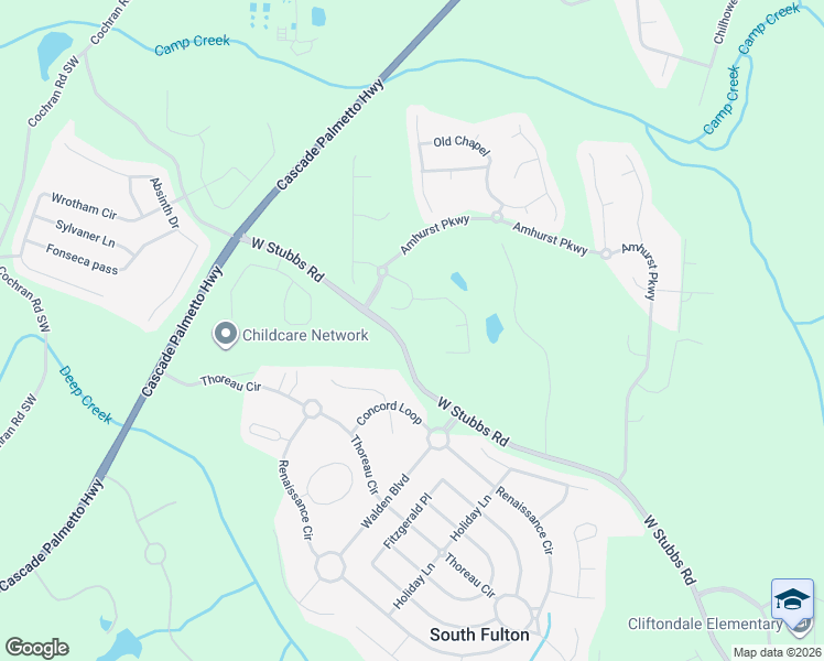 map of restaurants, bars, coffee shops, grocery stores, and more near 2950 West Stubbs Road in Atlanta