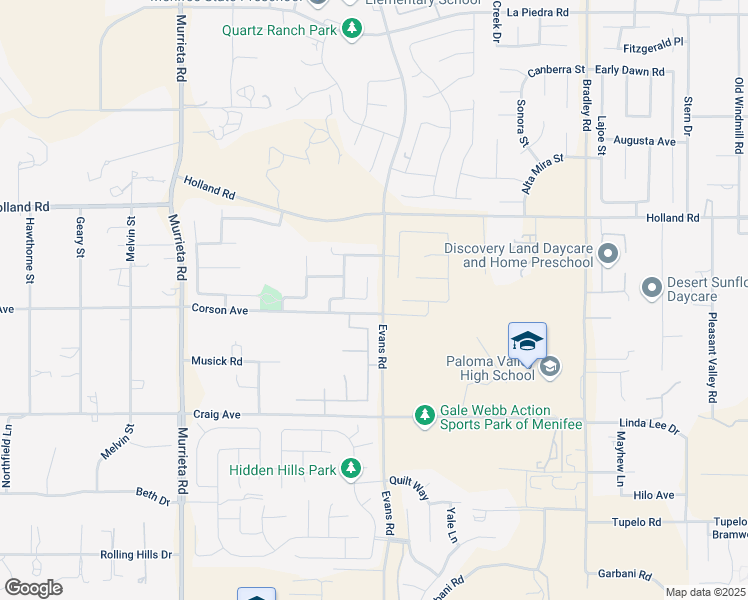 map of restaurants, bars, coffee shops, grocery stores, and more near 31232 Rawhide Court in Menifee