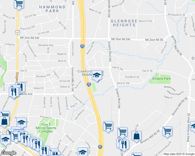 map of restaurants, bars, coffee shops, grocery stores, and more near 170 Wallace Road in Atlanta