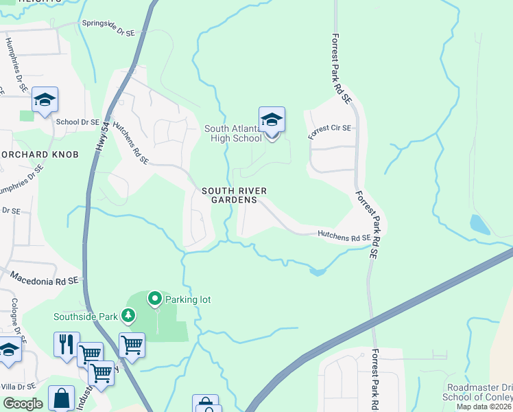 map of restaurants, bars, coffee shops, grocery stores, and more near 811 Hutchens Road Southeast in Atlanta