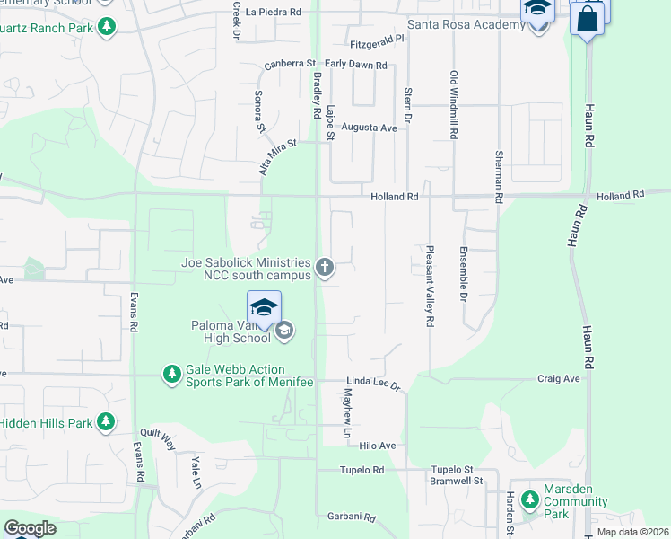 map of restaurants, bars, coffee shops, grocery stores, and more near 27049 Maltese Way in Menifee