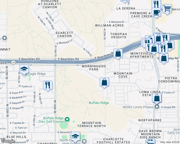 map of restaurants, bars, coffee shops, grocery stores, and more near 1812 East Behrend Drive in Phoenix