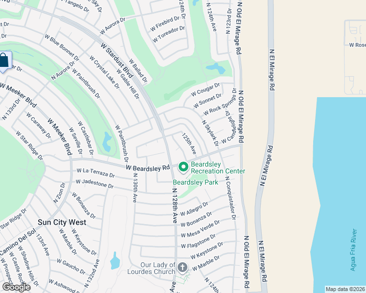 map of restaurants, bars, coffee shops, grocery stores, and more near 20219 North 126th Avenue in Sun City West