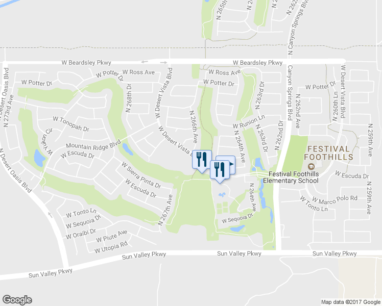 map of restaurants, bars, coffee shops, grocery stores, and more near 26661 West Yukon Court in Buckeye