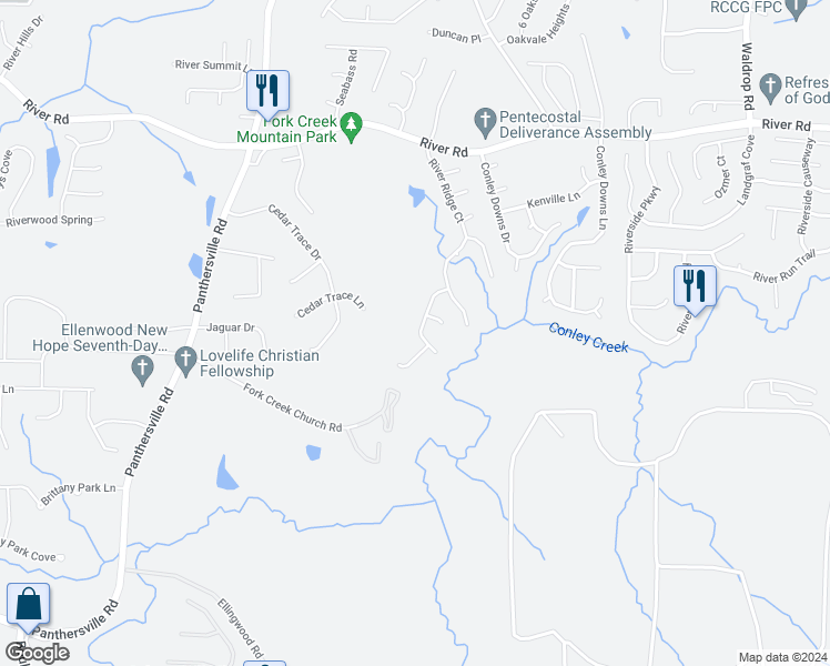 map of restaurants, bars, coffee shops, grocery stores, and more near 2868 River Ridge Hill in Decatur