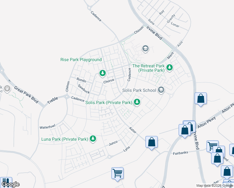 map of restaurants, bars, coffee shops, grocery stores, and more near 356 Chorus in Irvine