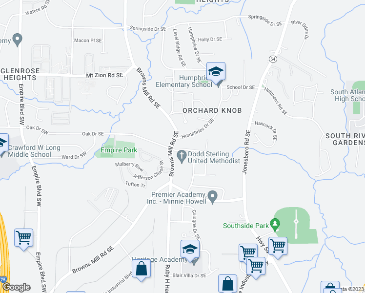 map of restaurants, bars, coffee shops, grocery stores, and more near 440 Oak Drive Southeast in Atlanta