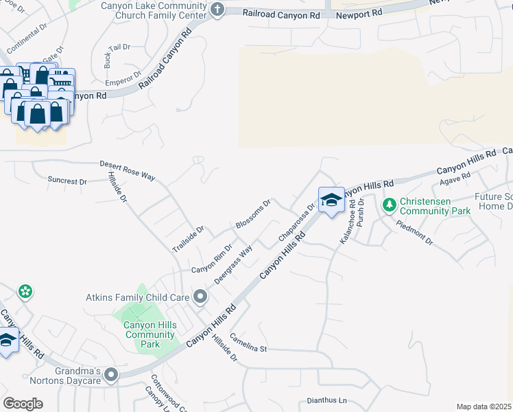 map of restaurants, bars, coffee shops, grocery stores, and more near 34322 Blossoms Drive in Lake Elsinore
