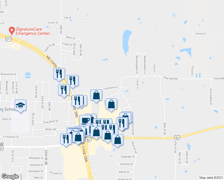 map of restaurants, bars, coffee shops, grocery stores, and more near 4020 Castlegate Drive in Paris