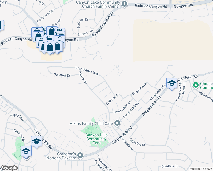 map of restaurants, bars, coffee shops, grocery stores, and more near 35434 Coyote Creek Court in Lake Elsinore