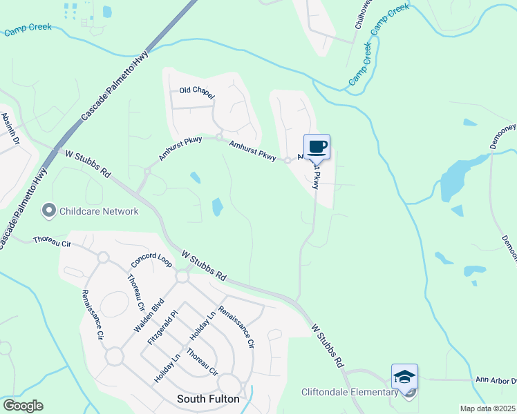 map of restaurants, bars, coffee shops, grocery stores, and more near 2970 Oxford Road in Atlanta