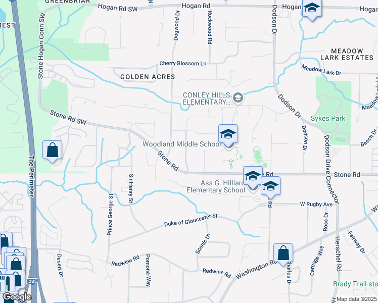 map of restaurants, bars, coffee shops, grocery stores, and more near 3242 Briarwood Boulevard in East Point