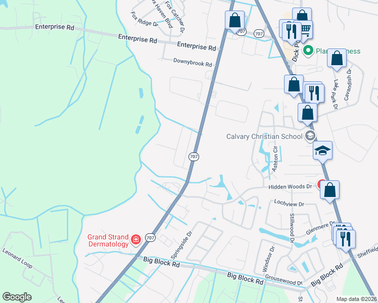 map of restaurants, bars, coffee shops, grocery stores, and more near 6925 South Carolina 707 in Myrtle Beach