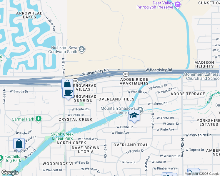 map of restaurants, bars, coffee shops, grocery stores, and more near 4749 West Escuda Drive in Glendale