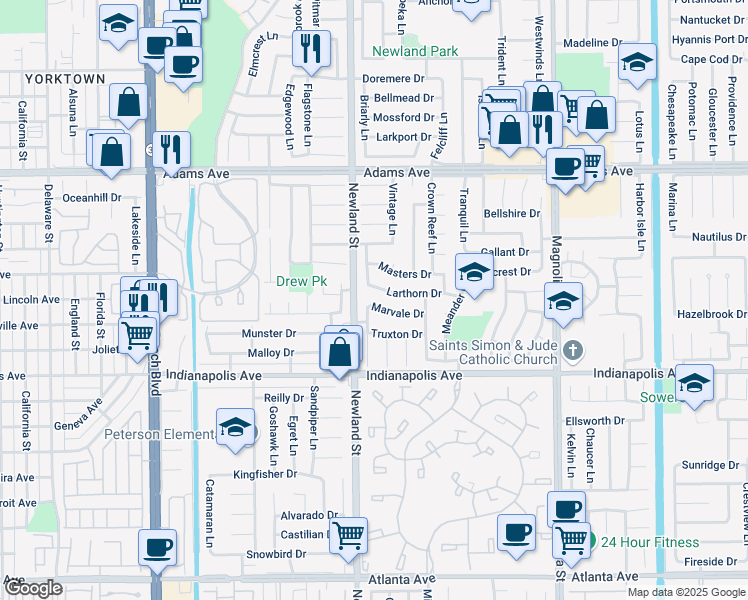 map of restaurants, bars, coffee shops, grocery stores, and more near 20311 Allport Lane in Huntington Beach