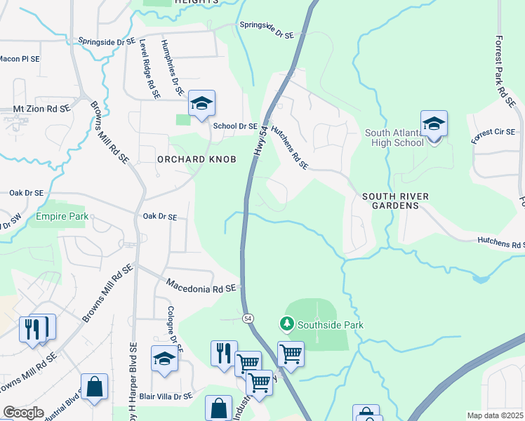 map of restaurants, bars, coffee shops, grocery stores, and more near 558 Abbott Court Southeast in Atlanta