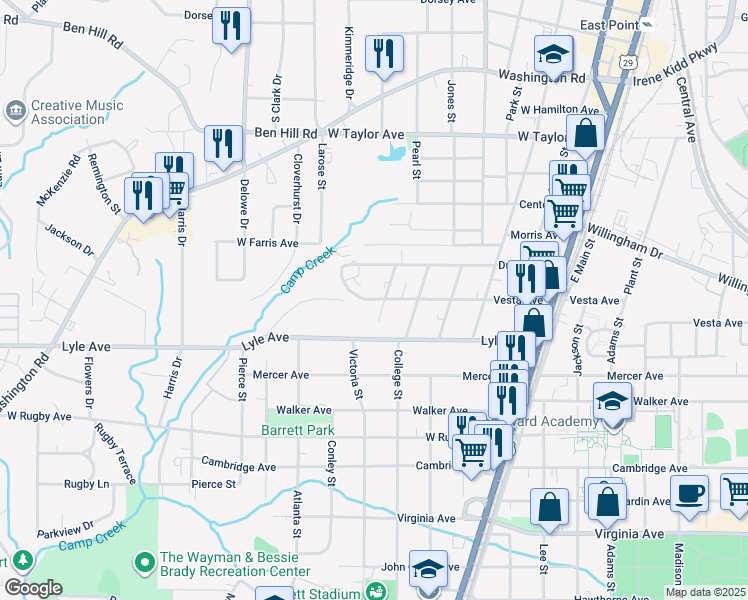 map of restaurants, bars, coffee shops, grocery stores, and more near 1944 Vesta Avenue in College Park