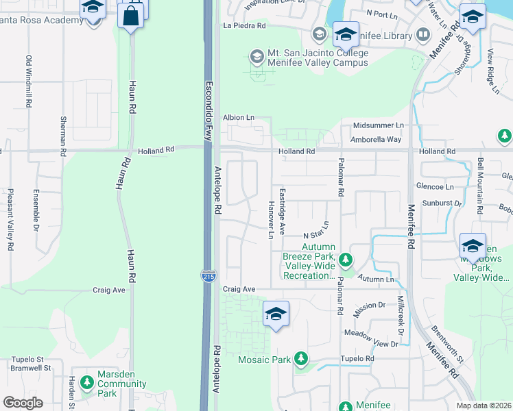 map of restaurants, bars, coffee shops, grocery stores, and more near 28186 Ajilwood Court in Menifee