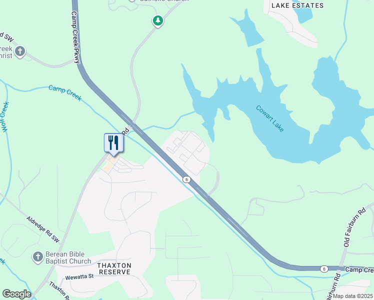 map of restaurants, bars, coffee shops, grocery stores, and more near 4687 Camp Creek Parkway in Atlanta