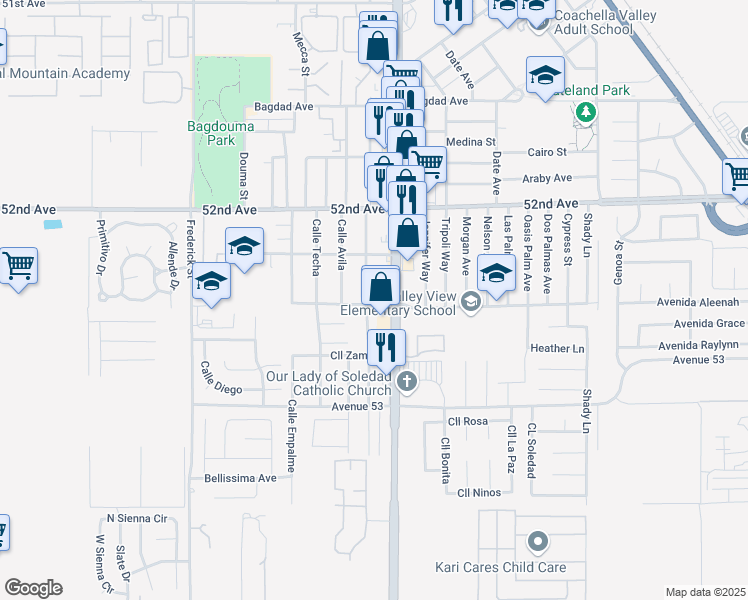 map of restaurants, bars, coffee shops, grocery stores, and more near 84955 Calle Verde in Coachella