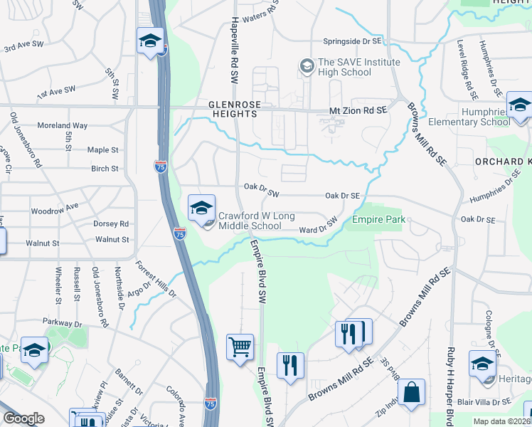 map of restaurants, bars, coffee shops, grocery stores, and more near 71 Ruzelle Drive Southeast in Atlanta