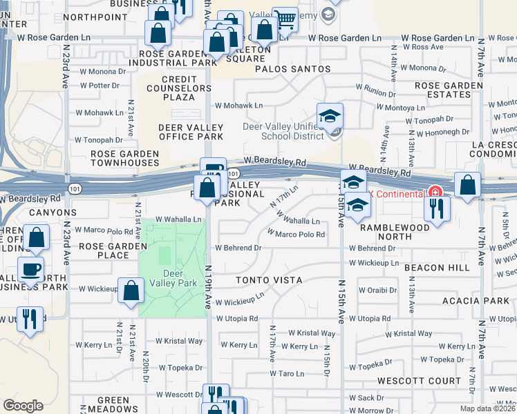 map of restaurants, bars, coffee shops, grocery stores, and more near 20013 North 18th Drive in Phoenix