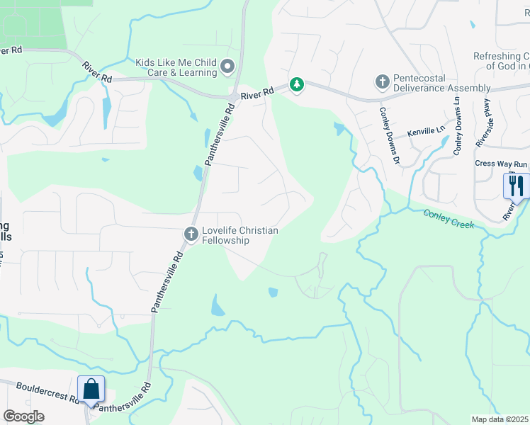 map of restaurants, bars, coffee shops, grocery stores, and more near 3886 Cedar Trace Lane in Ellenwood