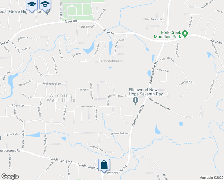 map of restaurants, bars, coffee shops, grocery stores, and more near 2551 Tolliver Drive in Ellenwood
